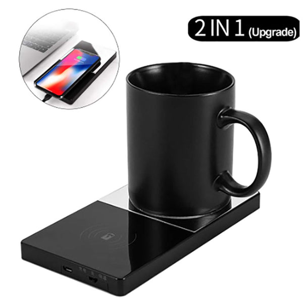 phone accessories 2 In 1 Heating Mug Cup Warmer Electric Wireless Charger For Home Office Coffee Milk