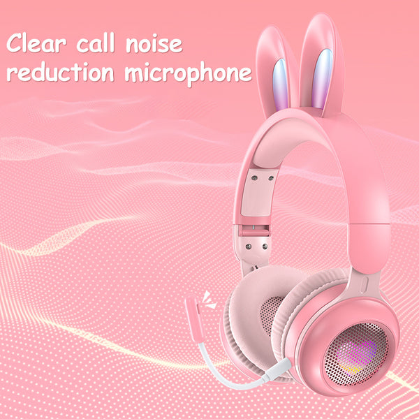 New Rabbit Ear Headphones Wireless Luminous Extendable Wheat Headphones